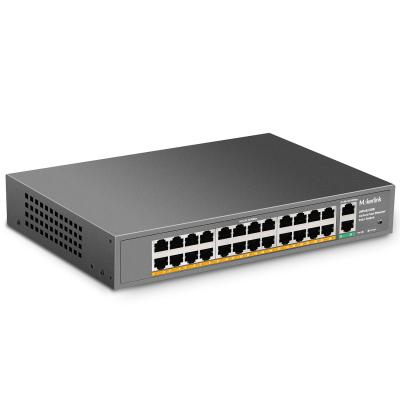 China MokerLink 24 PoE Port POE Switch with 2 Gigabit Uplink Ethernet Port, 400W High Power, Support IEEE802.3af/at, Unmanaged Rackmount for sale