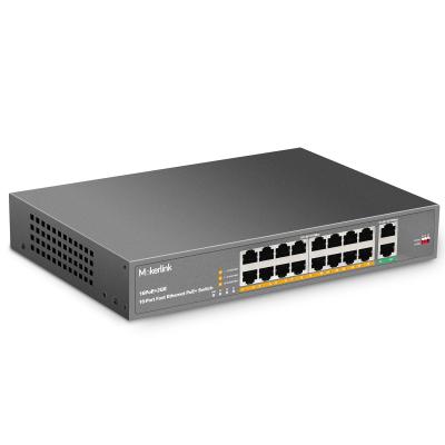 China Port POE Switch MokerLink 16 10/100Mbps PoE with 2 Gigabit Uplink Ethernet Port, 250W High Power, Support IEEE802.3af/at, Rackmount for sale