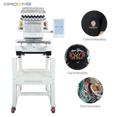 China Hat/T-shirt/flat/3D/sequin/cording/beading embroidery PROEMB computerized single head embroidery machine flat embroidery machine for sale