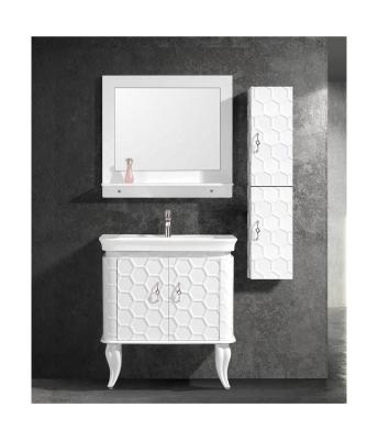 China 80cm Modern Popular Floor Standing Modern White PVC Bathroom Vanity Cabinet With 2 Legs for sale