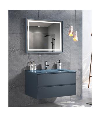 China Modern Factory Customized 1 Set PVC Smart Bathroom Mirror Vanity Cabinet With Glass Tops for sale