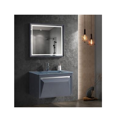 China Modern Modern Style Wall Mount Led Lightweight PVC Bathroom Vanity Cabinet With Glass Tops for sale