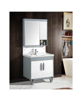 China China Manufacture Modern Gray And White Color Floor Standing PVC Bathroom Cabinet With Mirror Storage Box for sale