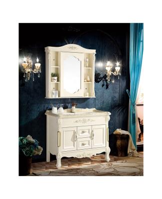 China Modern European Floor Standing 100cm PVC Bathroom Mirror Cabinet Vanities With Marble Countertops for sale