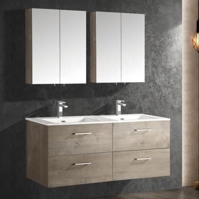 China Wall Mounted Modern Double Sink Melamine MDF Plywood Bathroom Cabinet Vanities With Mirror Cabinet for sale