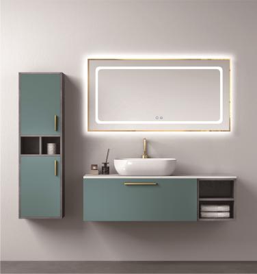 China 2022 New Design Modern Wall Mount Melamine Plywood MDF Modern Bathroom Vanity Cabinets With Led Light Mirror for sale