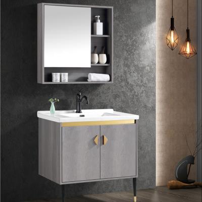 China Modern Melamine Plywood Mirror Cabinet MDF Sanitary Ware Furniture Modern Bathroom Vanities With Ceramic Basin for sale