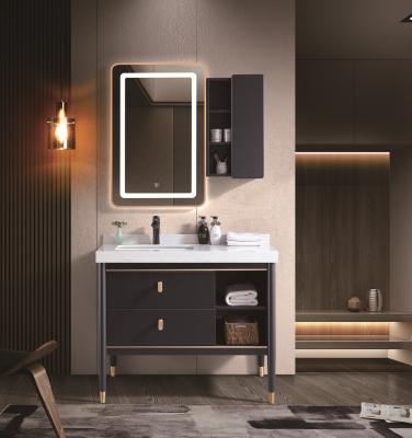 China Modern Factory Custom High End Floor Standing Modern MDF Plywood Melamine Led Mirror Bathroom Vanity Cabinet With Best Price for sale