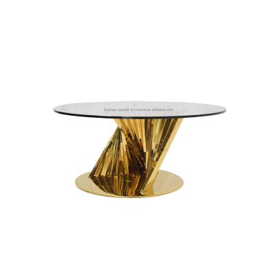 China Adjustable Luxury Gold Stainless Steel Leg (Height) Glass Table Top Perches Wedding Coffee Table for sale