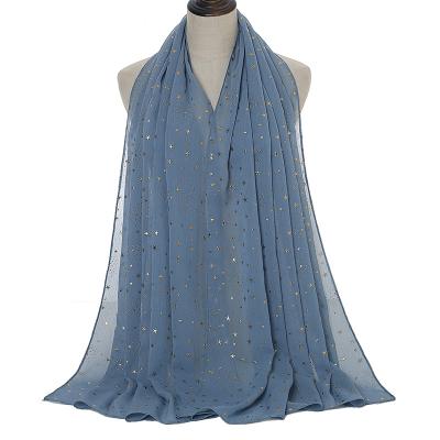 China New Style Pearl Border Chiffon Cashmere Hot Stamping Star Scarf For Ladies for sale