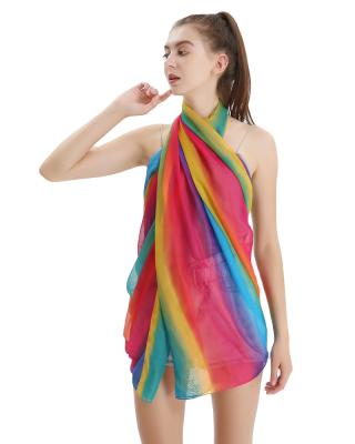 China New gradient silk rainbow silk scarves, large size imitation silk scarves wholesale for sale