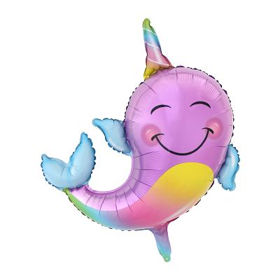 China Gift Toy Cartoon Sea Animal Narwhal Whale Foil Balloon Globos Ballena Purple For Ocean Theme Kids Birthday Party Ornament for sale