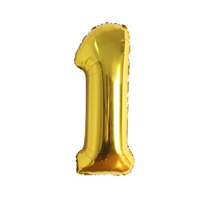 China Gift Toy 32inch Party Number One Shape Gold Foil Balloons For Birthday Party Decorations for sale