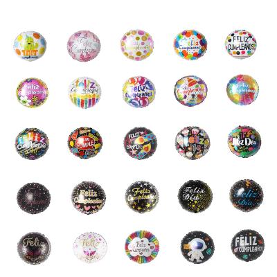 China Cheap price 18inch OEM gift toy round shape happy birthday foil balloons spanish feliz cumpleanos inflador de globos-al-por-mayor for sale