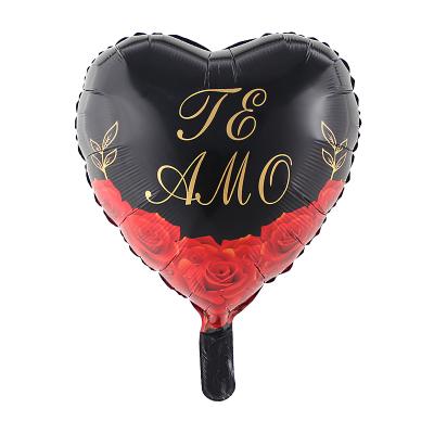 China Gift Toy New Products 18inch Black Heart Shape Love Foil Balloon Te AMO Negro Globos Rosa San Corazon Bodas Decoracion for sale