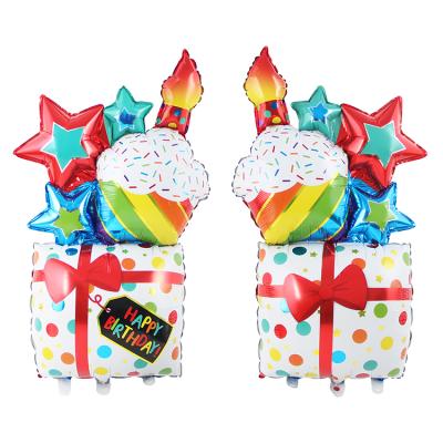 China Gift Toy Globos de fiestas happy birthday candle cake gift box foil balloon for birthday party theme decoration layout for sale