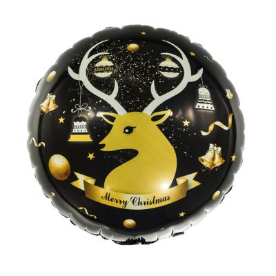 China Gift Toy 18inch Printing Black Balloon Globo de Renos de Navidad Foil Christmas Reindeer Merry Christmas Round Shape Balloons for sale