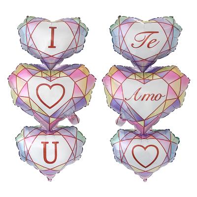 China Gift Toy String Three Bilateral Diamond Love Foil Balloon Te AMO Globos United By Heart For Valentine's Day Proposal Confession Decor for sale