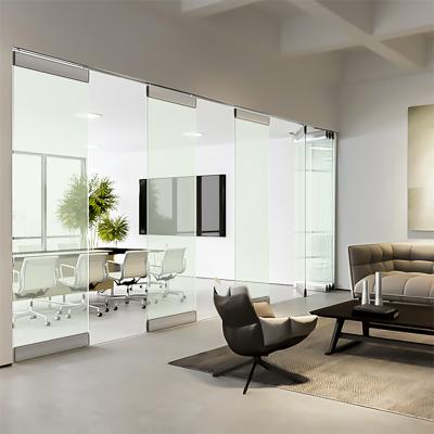 China Modern Office Partition Walls Movable Glass Frameless Glass Acoustic Folding Aluminum Glass Wall for sale