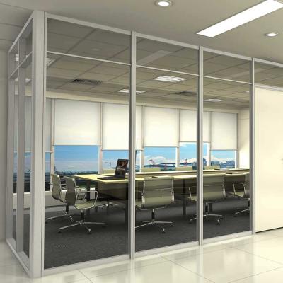 China 108mm HPL Modern Single or Double Modem Soundproof Modern Glass Partition Office Glass Aluminum Clear Partition Wall for sale