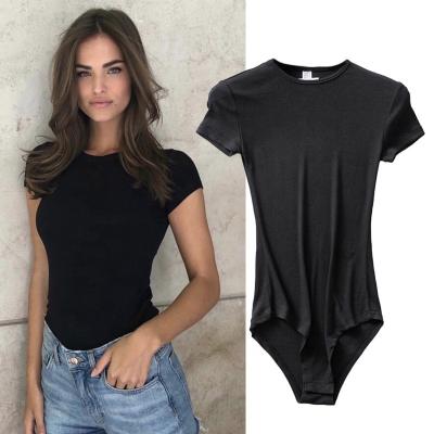 China European and American women's fashion O-neck jumpsuit solid color casual sexy thin short-sleeved T-shirt QUICK DRY for sale