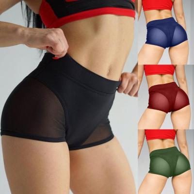 China European and American new women's summer breathable mesh stitching sexy elastic fitness sports tight YOGA SHORTS for sale