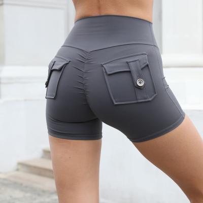 China Breathable Workwear Shorts Tight Elastic Women's High Waist Hip Button Yoga Pants Quick Dry Running Fitness Pants Women for sale