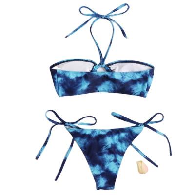 China Breathable 2022 Solid Color Striped Blue Sports Feature Sexy Bikini Swimsuit for sale