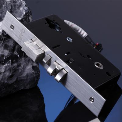 China Aluminum Alloy Newthee Hotel Airbnb Security Door Lock Mifare Card US Standard 5 Electric Latches Mortise Handle Smart Lock for sale