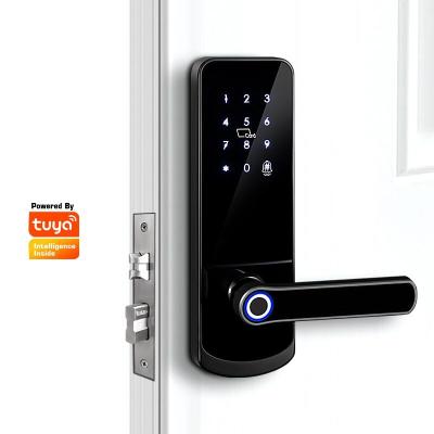 China 251 Tuya WiFi TT BLE Electric Mobile Keyless Biometric Fingerprint Lock Door Handle Smart Lock for sale