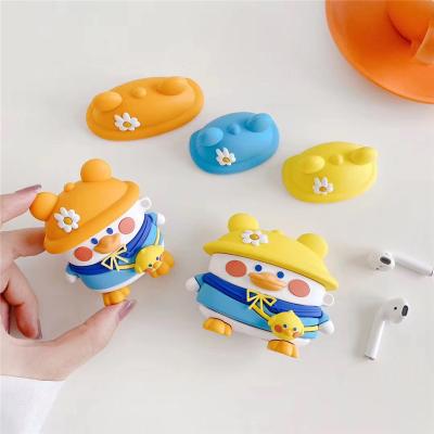 China Shockproof Cover Device For Airpods 2 3D Cartoon Cute Duck With Hat Designers Colorful Silicone Cases Cover For Airpods 1/2 For Airpods pro for sale