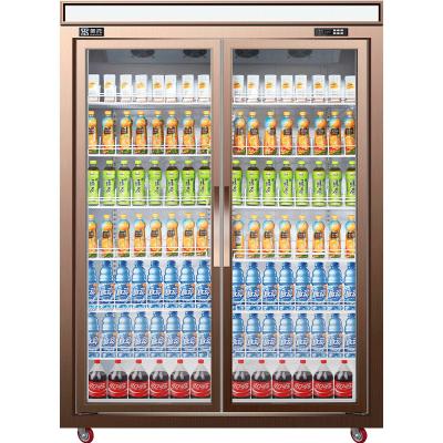 China Vertical Single-temperature SHENTOP Beverage Beer Cooler Double-Layer Fridge Glass Supermarket Display Freezer for sale