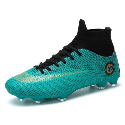 China Cushioning A2039 high top football shoes men's and women's sock mouth non-slip large size leather long spikes broken spikes flat training for sale