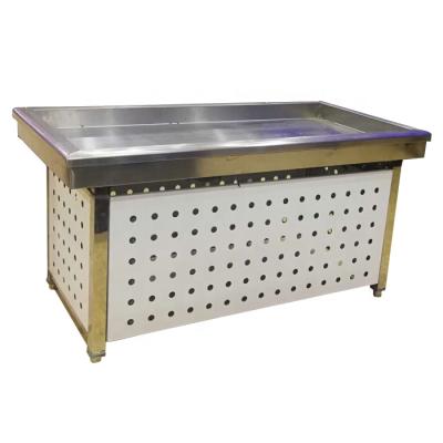 China Supermarket Single-temperature Freeze Display Shelf Refrigerated Display Counter Frozen Chilled Seafood Ice Display Table for sale