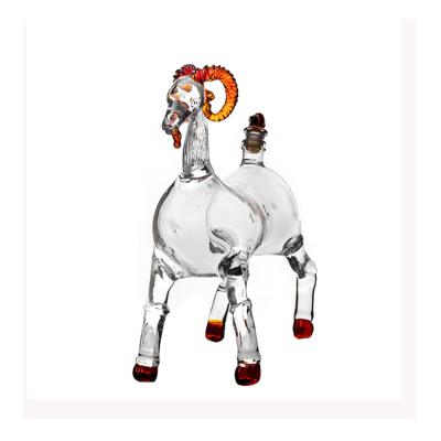 China Wine Borosilicate Whiskey Mini Animal Goat Shape Glass Handcrafted Wine Bottle for sale