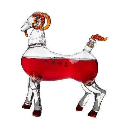 China Wholesale Handblown Goat Shape Glass Goat Shape Wine Bottle For Wine Storage for sale