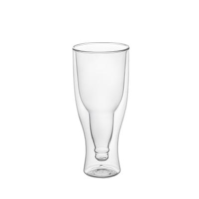 China Sustainable Plant 400ml High Borosilicate Double Wall Insulated Beer Glass Inside Out Mug for sale