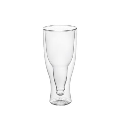 China Modern Hot Sale Borosilicate Glass Handcrafted Bottoms Up Double Wall Beer Glass Mug/Beer Glass for sale