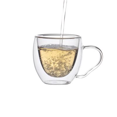 China High Sustainable Fashion Borosilicate Double Layer Thermal Insulated Coffee Or Tea Glass Mug For Cold Milk Drinks for sale