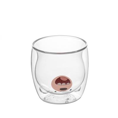 China Reusable Reusable Heat Resistant Design Cute Glass Tumbler Double Wall Bear Glass Mug Viable Design For Water Beer Drinking for sale