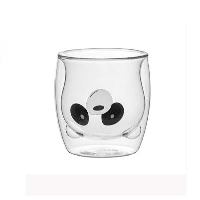 China Viable Cute Bear 280ml Double Wall Reusable Cute Glass Mug Coffee Milk Glass Mug for sale