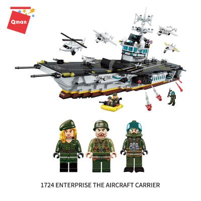 China Building Toy Hot Qman Military Series NO.1724 ENTERPRISE AIRCRAFT CARRIER Model 1007PCS Assemble Building Block Brick Toys Gift For Boy for sale