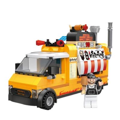 China Mini Build Block Toy Car Snack Food Truck Model Building Brick Toy New Design Movable Building Barbecue For Kids Gift 285pcs for sale