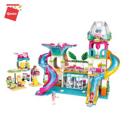 China Building Toy Hot Qman Streetview Series NO.2022 Sunshine Water Park Model 828PCS Assemble Mini Building Block Brick Toys Gift For Girl for sale