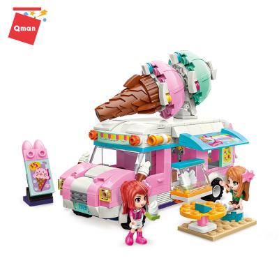 China Qman Streetview 2022 Series Building Toy NO.2029 Pink Ice Cream Van Model 388PCS Assemble Mini Building Block Brick Toys Gift For Girl for sale