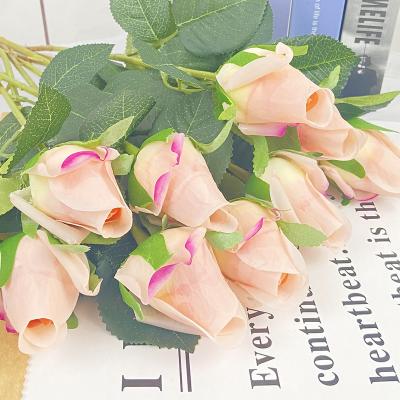 China Home Life Party Decor Flore Branch Of Simple Artificial Bud Rose Flower Wedding Decoration Valentine's Day Latex Flower Branch Gift for sale