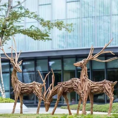 China LAWELL Statue Fiberglass Deer Modern Custom Outdoor Life Size Garden Sculpture Landscaping Arts for sale