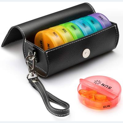 China One Week Small Pill Box Leather Bag 14 Compartment Color Sustainable Portable Plastic Pill Box for sale