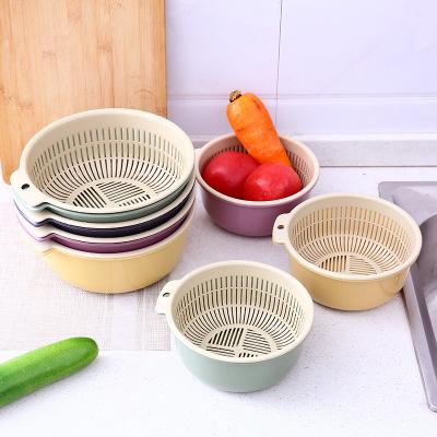 China Sustainable Vegetable Plastic Vegetable Basket Sink Double-Layer Vegetable Drain Basket for sale