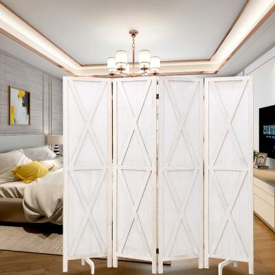 China Art Deco White Color Partition Screen Biombos Room 4 Panel Wall Partition Wooden X Shaped Room Divider for Free-Standingoutdoor for sale